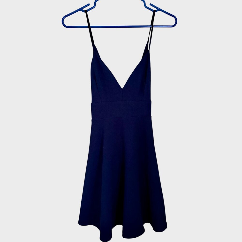 Windsor Navy Tie Back Skater Dress Size M Backless Mini Fit & Flare Strappy Twee